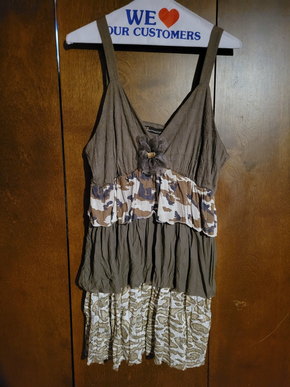 Brown Tiered Floral Accent Sundress